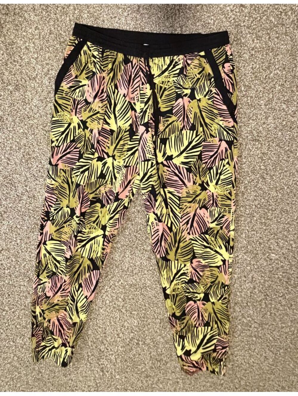 PANTS VINTAGE bar III Large Tropical Print Polyester Jogger Pants size L